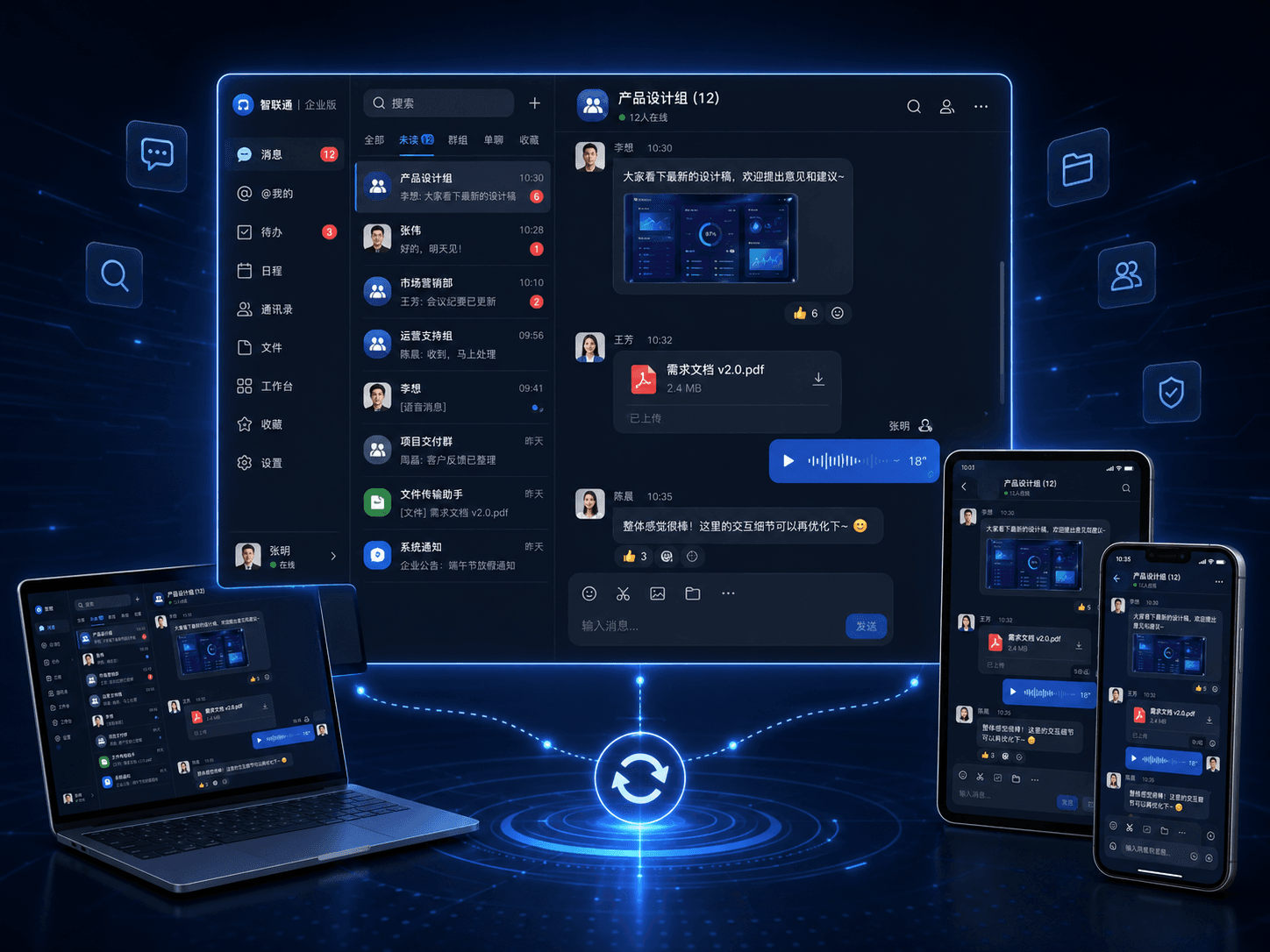 OpenIM 即时通讯在电脑、平板和手机端的产品界面