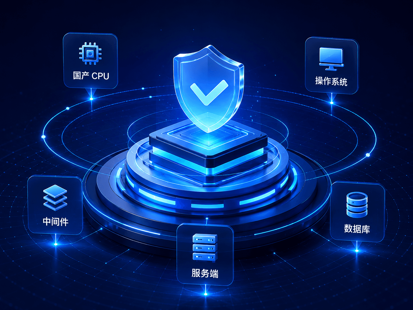 国产 CPU、操作系统、中间件、数据库与服务端组成的国产化技术栈